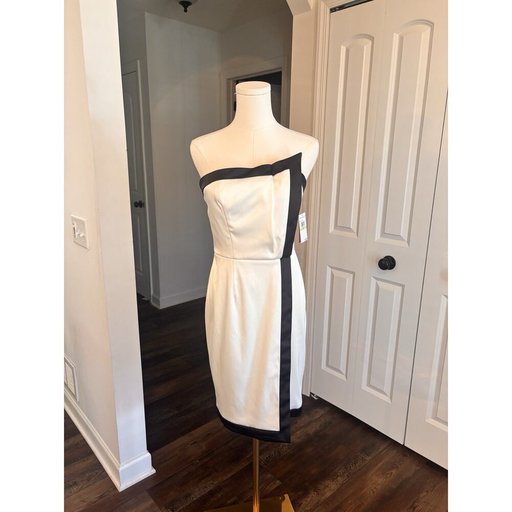 Vince Camuto Strapless Ivory Black Sheath Dress 4 NWT Cocktail - Picture 2 of 12